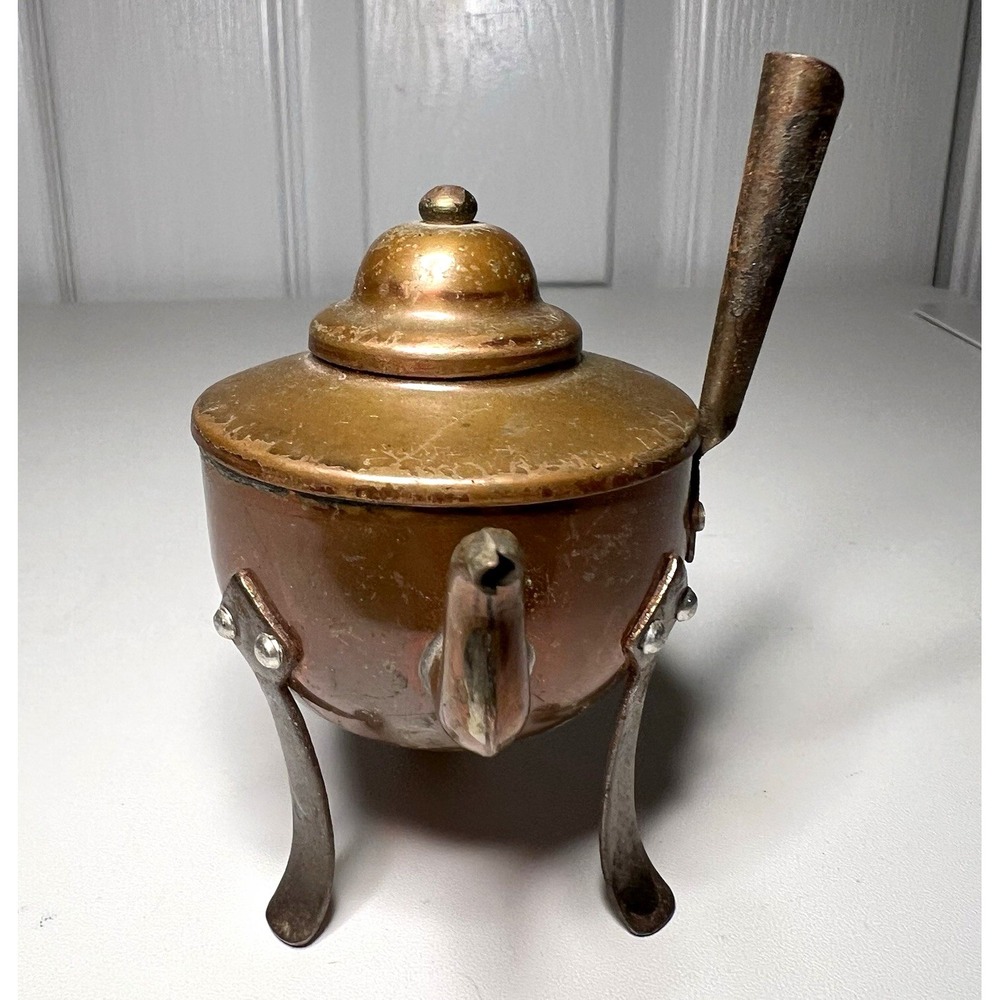 Vintage Mini Copper Teapot w/ Lid & Tripod Stand 3.5" Metal
